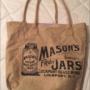 Burlap Tote Bag With Mason Jar Design